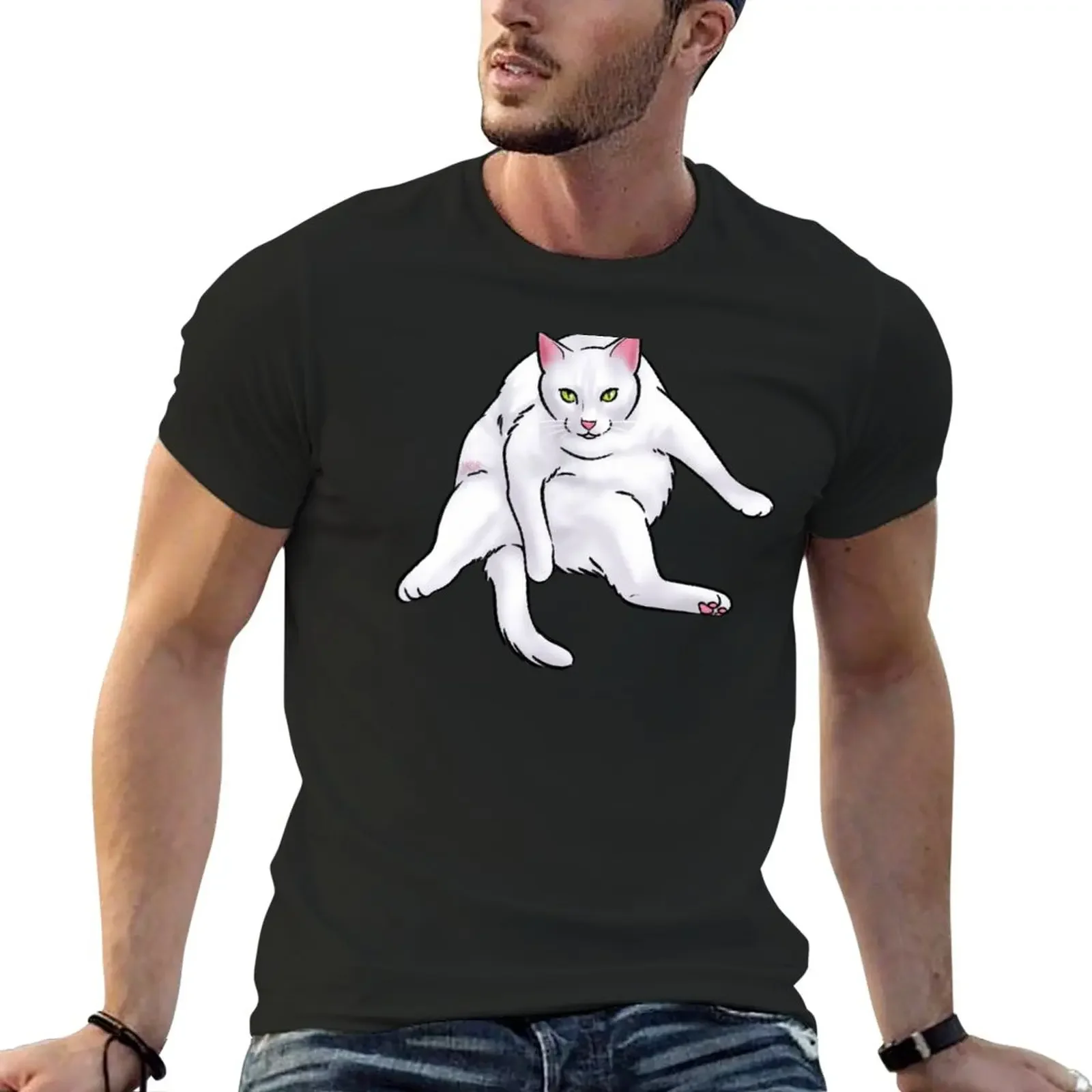 

White Cat T-Shirt summer clothes quick drying funnys mens cotton t shirts