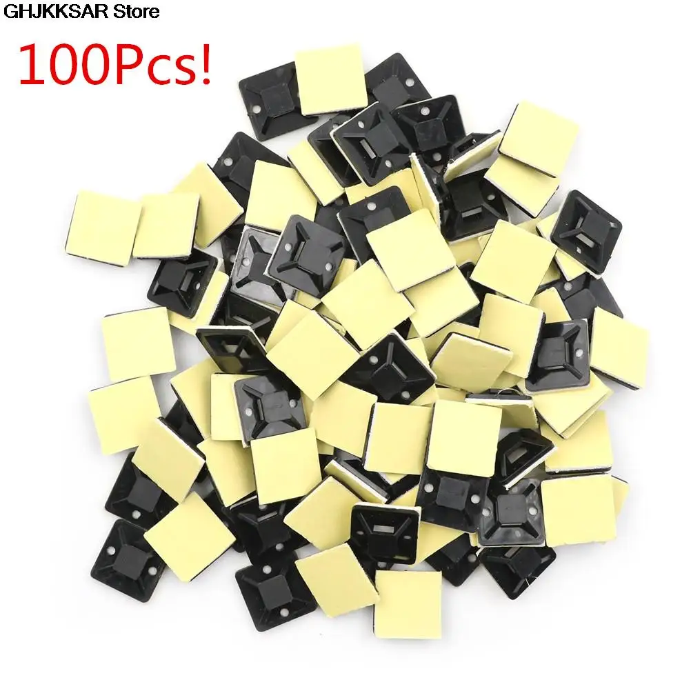 100Pcs Self Adhesive Stick-on Mounts For Cable Ties / Routing Looms Wire & Cable Base Clamps Clip 20 x 20 x 6mm
