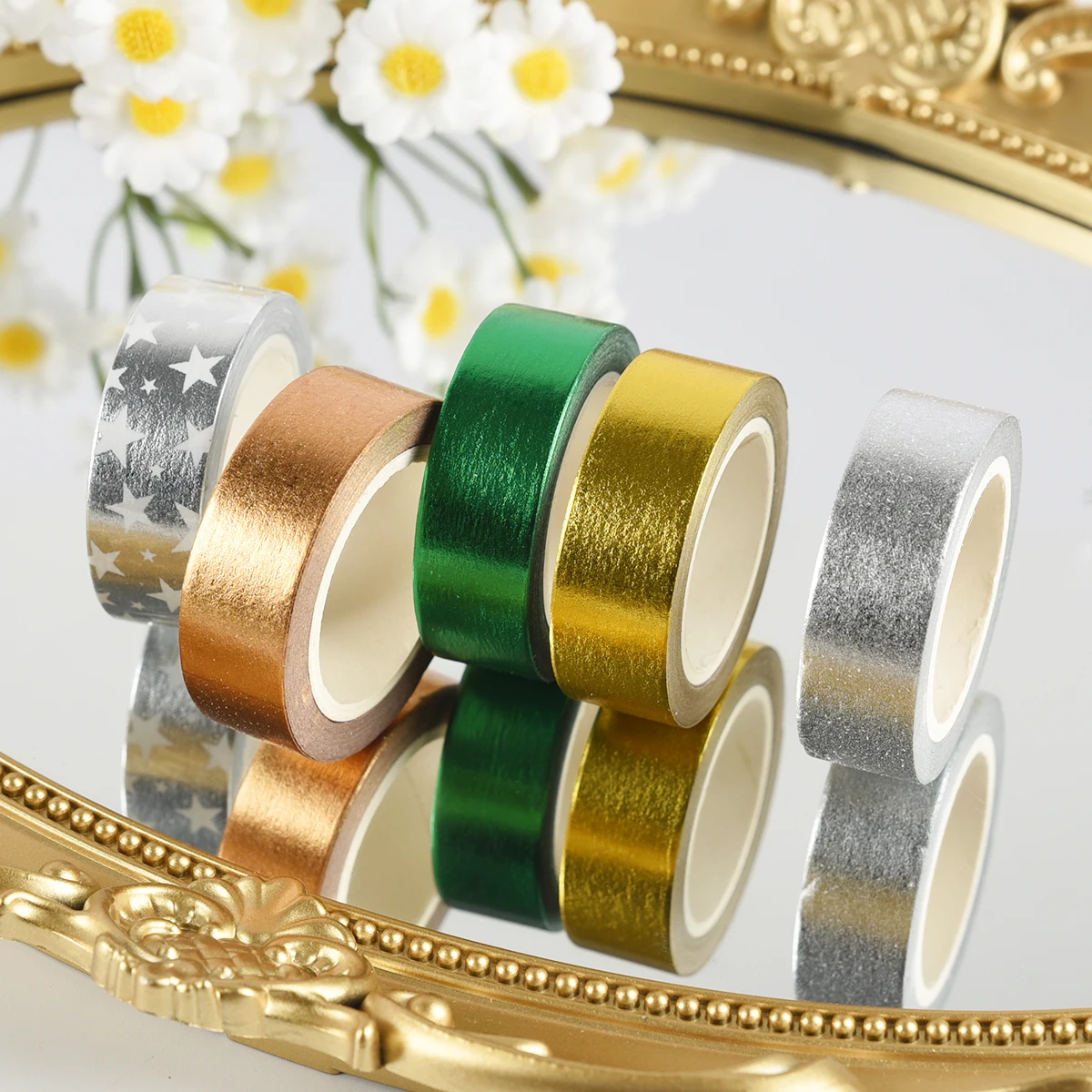 15mm*10m Japanese Kawaii DIY Scrapbooking Tools Gold Foil Washi Tape Gold/Silver/Copper/Star/Green Color Masking Tape 2