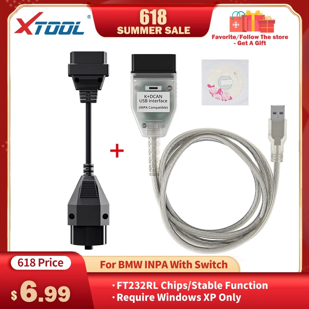 For BMW K DCAN Switch For Inpa OBDII Diagnostic Cable IN-PA K+DCAN USB Interface IN-PA Ediabas K D CAN OBD2 Diagnostic FT232RL car battery drain tester