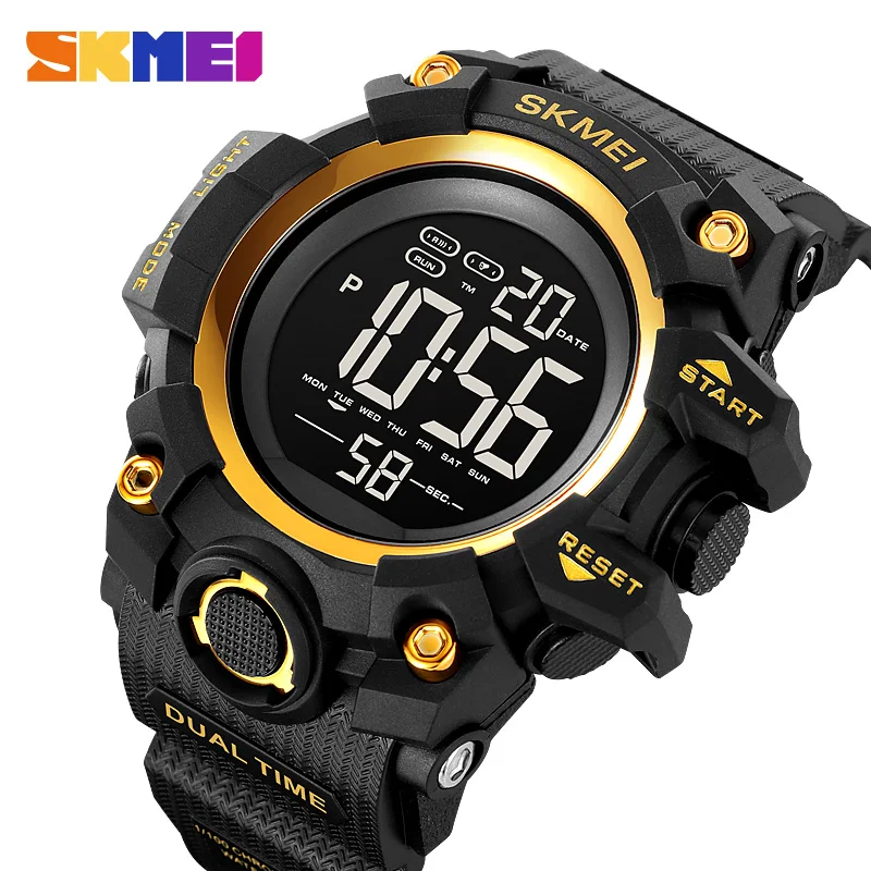 

SKMEI - Double Time Stopwatch Chronograph Date Alarm Clock Sunday Night Light On The Hour 24-hour System Countdown 2140