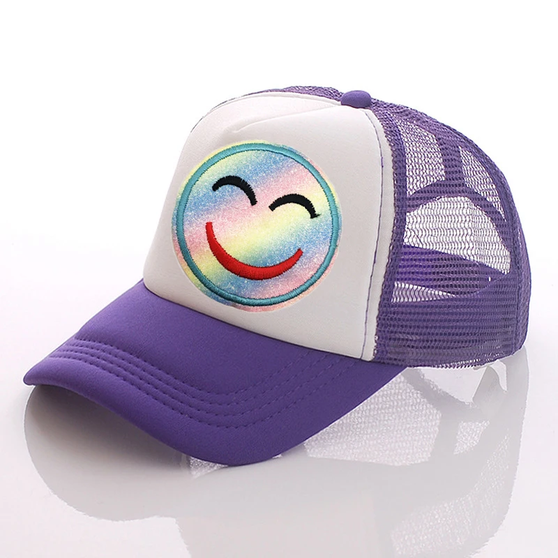 23 Colors Glitter Smiley Embroidered Cloth Sticker Mesh Hat Trucker Hat Summer Ladies Sunshade Beach Hat Summer Pool Party Hat men's skullies & beanies Skullies & Beanies