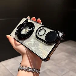 Magnetic Stand Holder Case - Plating Transparent Soft Silicone Shockproof Cover - Vivo V40 Pro 5G (Black)