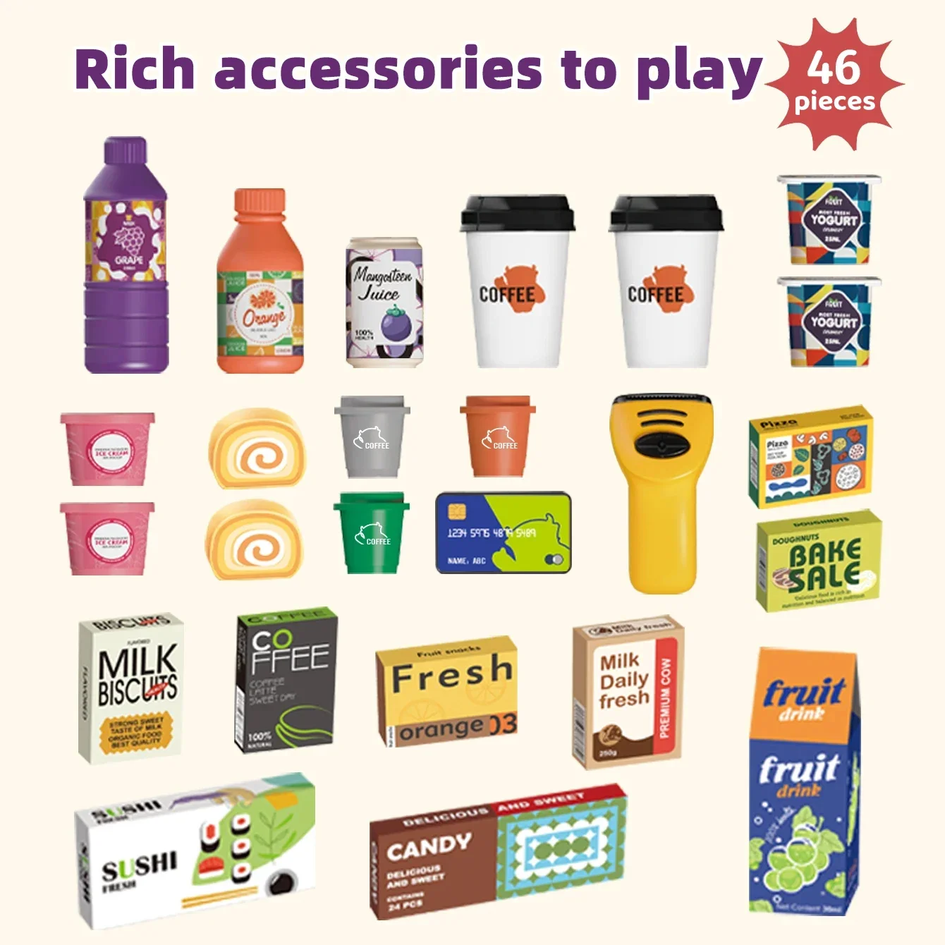 Coffee Machine Toy Shopping Cash Register Set Grocery Market Toys Simulation Food Drink Coffee Cake Pretend Play Toys for Kids