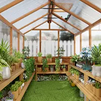 6x10 FT Wooden Greenhouse,Natural Wood Garden House for Plants,Heavy Duty Green House with Polycarbonate Panel,, Customized 3