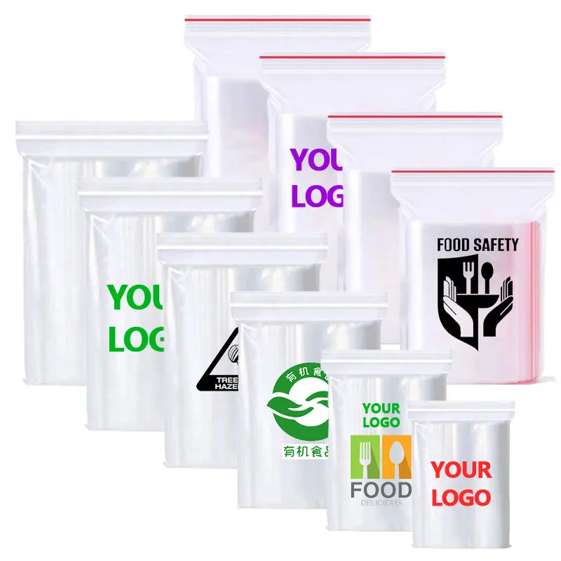 100pcs Custom Logo Ziplock Bags Clear Plastic Storage Bag Small Jewelry Food Packing Reclosable Zipper Print Logo Sealing Bags