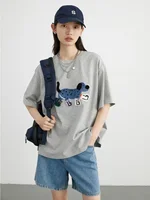 CHIC VEN Women T-Shirts Loose Streetwear Unisex Fun Dog Embroidered Short Sleeve Cotton Girl Tees Female Top Summer 2025 3