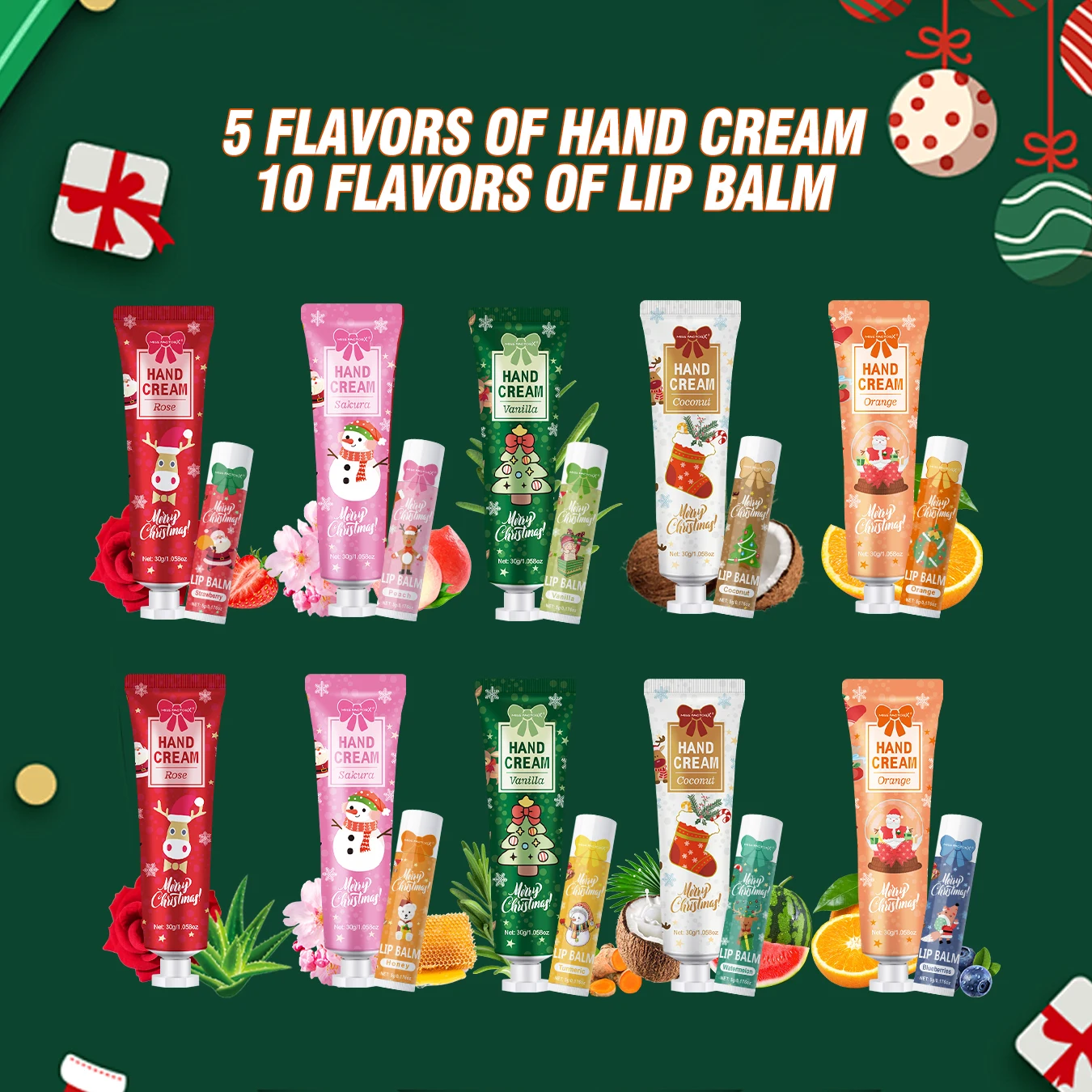 Christmas kit-10 sets/box hand cream kit, lip balm set, with Santa Card and red gift bag, party gift distribution 4
