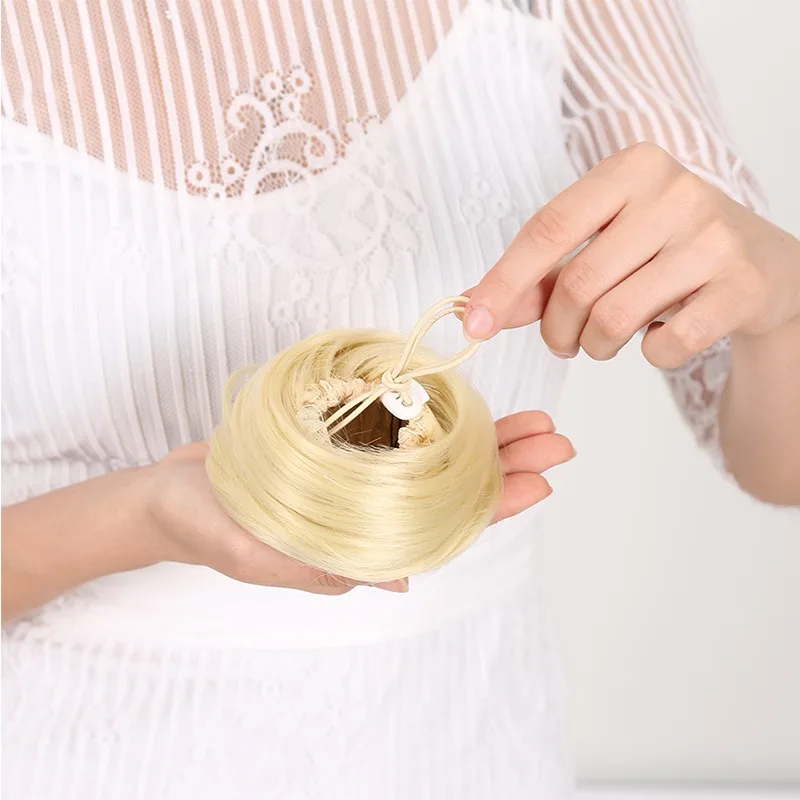 Straight Hair Bun Chignon Synthetic Hair Elastic Rubber Band Fake Bun Drawstring Pony Tail Extensions for Women