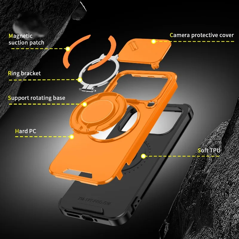 Shockproof Hybrid Magnetic Stand Phone Case with Slide Lens Camera Armor Protective Cover