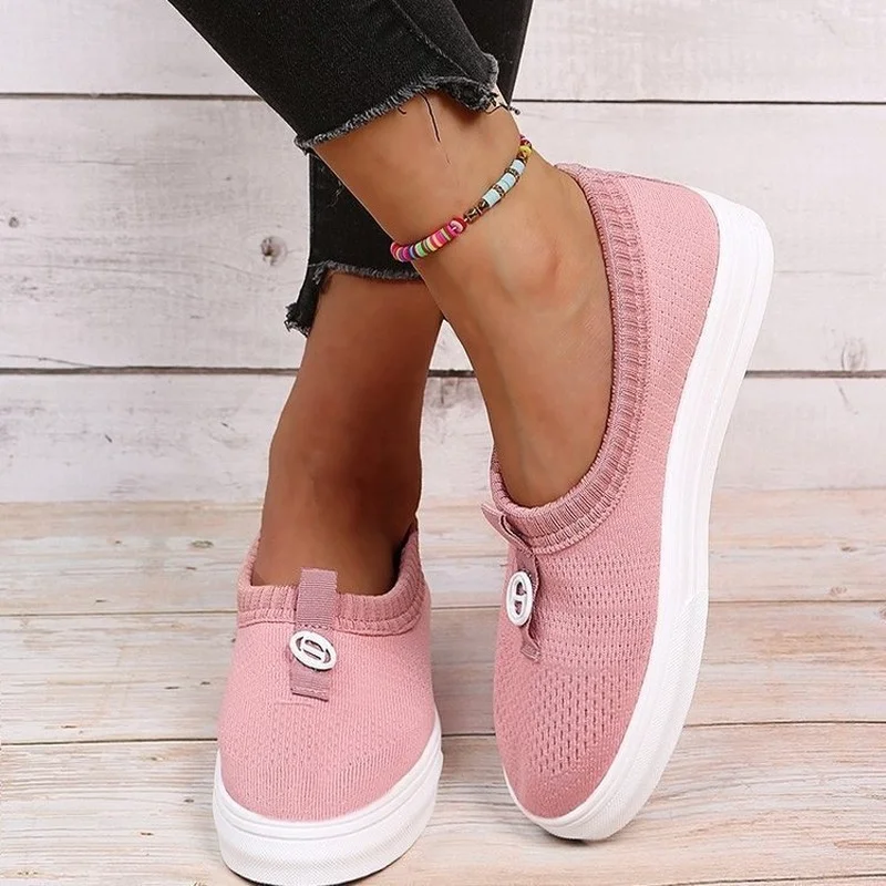 Ladies Casual Vulcanized Shoes Ladies Mesh Sneakers Ladies Knit Flat Ladies Slip-on Women's Shoes Size 43 Feminino Zapatos
