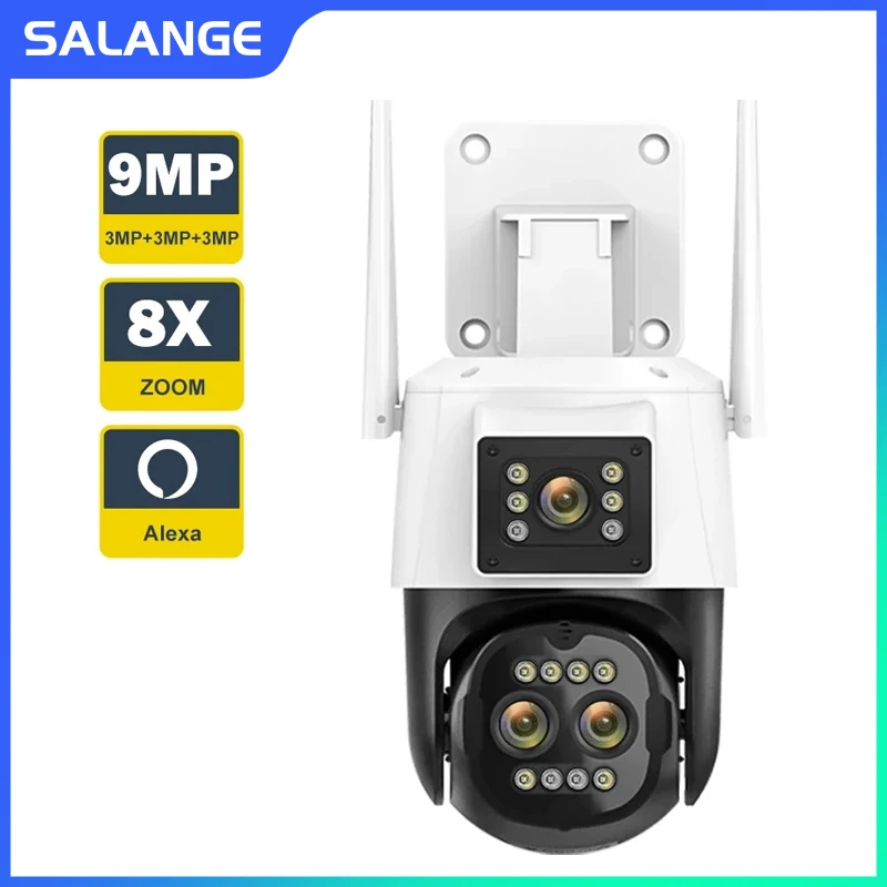 9Mp 5K Hd Wifi Ip Camera Outdoor 8X Zoom Three Len Dual Screen Ptz Camera Auto Tracking Protezione Di Sicurezza Sorveglianza 6Mp Cam