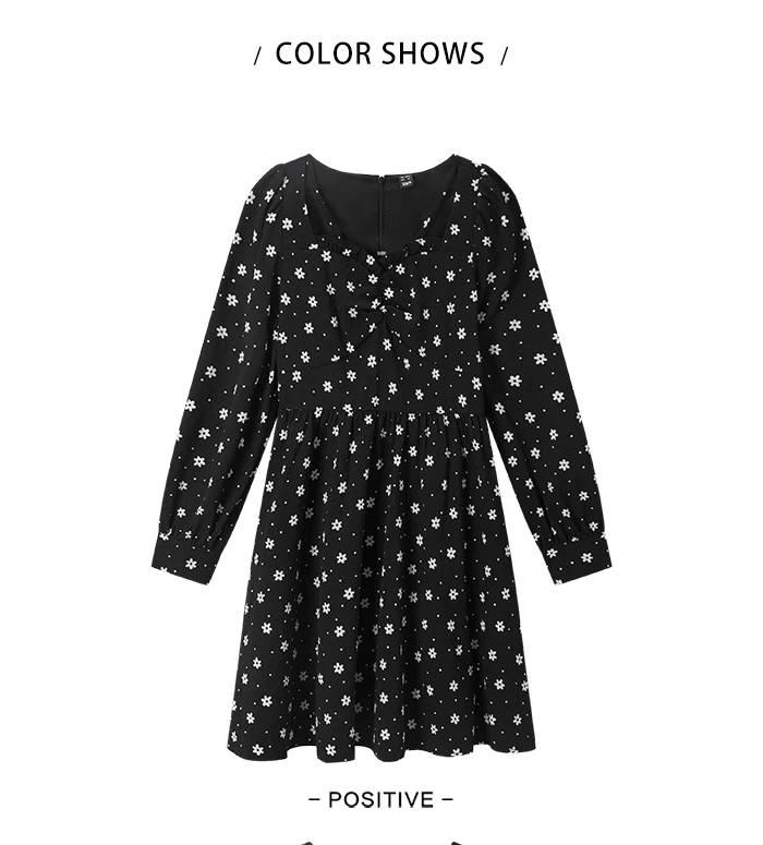 Dress Women Texture Fungus Edge Floral Dresses Temperament Autumn New Waist Square Collar Dress