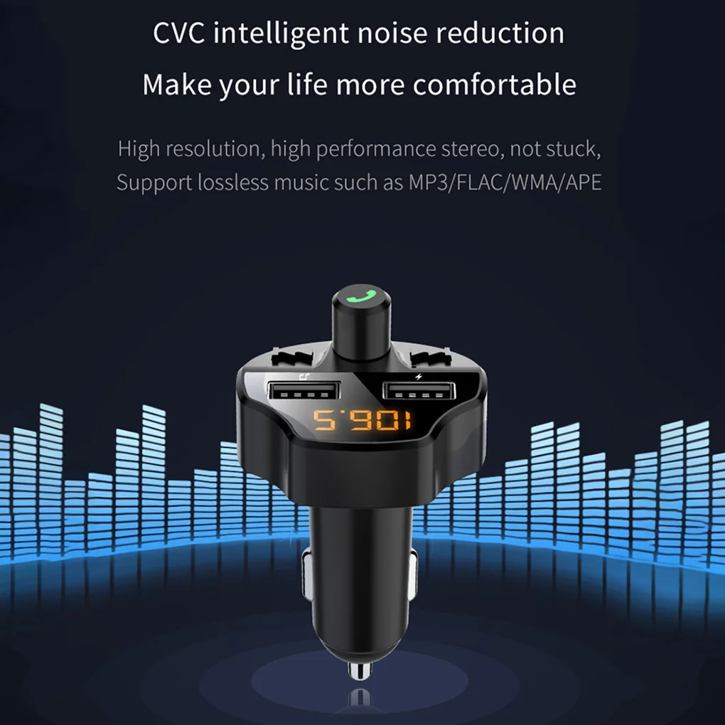 Handsfree Car Kit Bluetooth 5.0 Wireless FM Transmitter Battery Voltage LCD Auto MP3 Player USB Charger