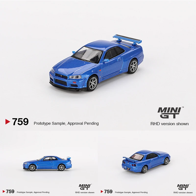 MINIGT 759 In Stock 1:64 Skyline GTR R34 V SPEC Bayside Blue