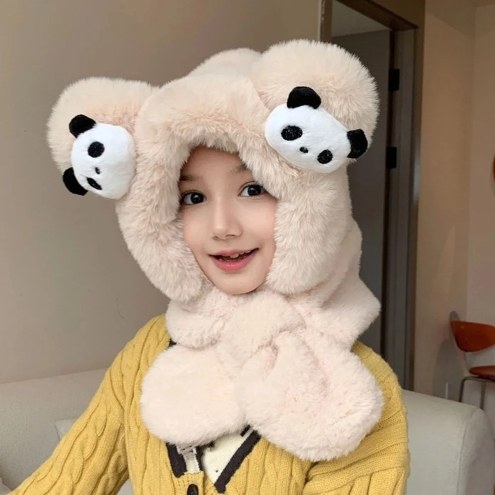 Warm Winter Hat Scarf Set Polyester Windproof Cartoon Panda