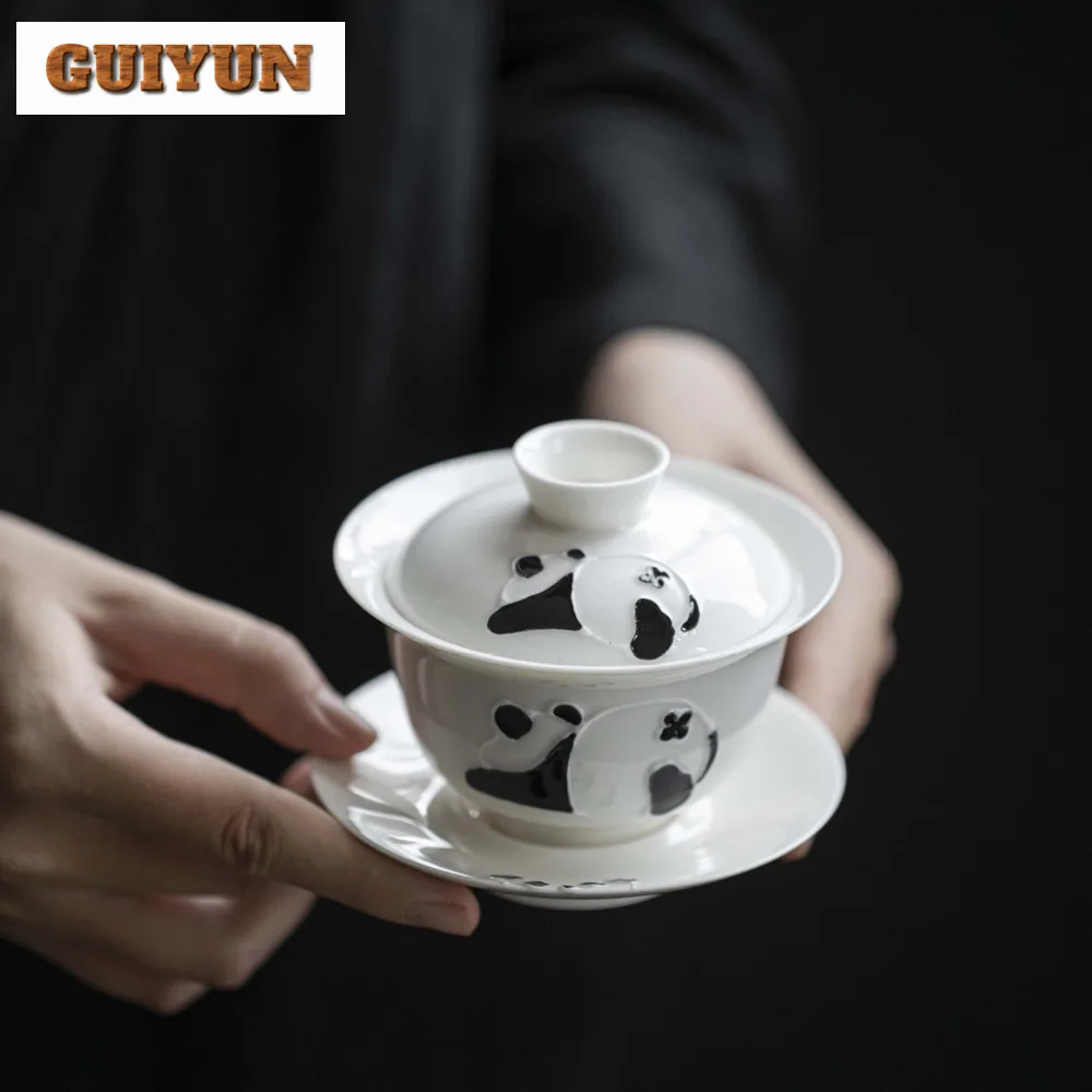 150ml Hand-painted Panda Gaiwan Cute Animals Three Talent Sopera Tea Tureen Luxury Tea Maker Cover Bowl Teaset Collection Gifts