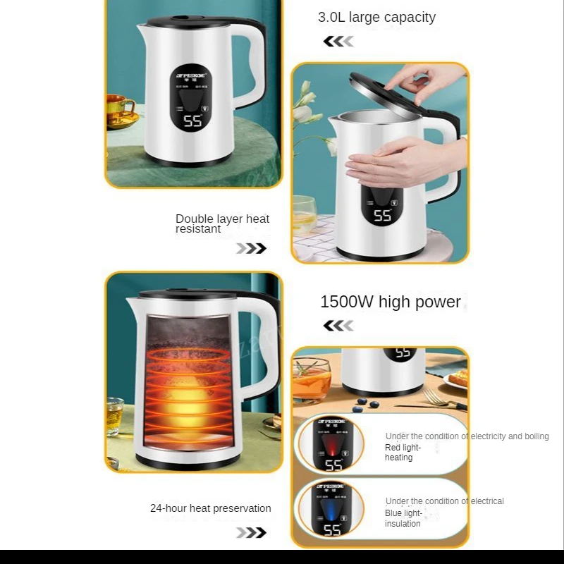 3LConstant Temperature Electric Kettle LED Display Smart Boiling Thermal Water Kettle Portable Tea Kettle 4
