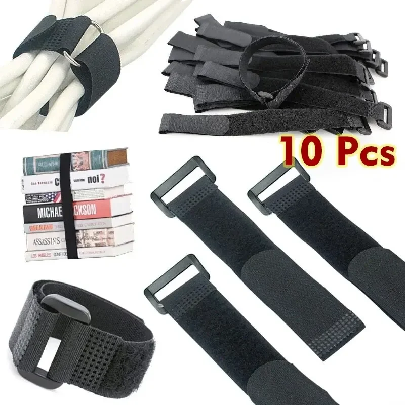 10pcs 20 * 200mm Reusable Self-adhesive Nylon Zip Ties Cable Fasteners