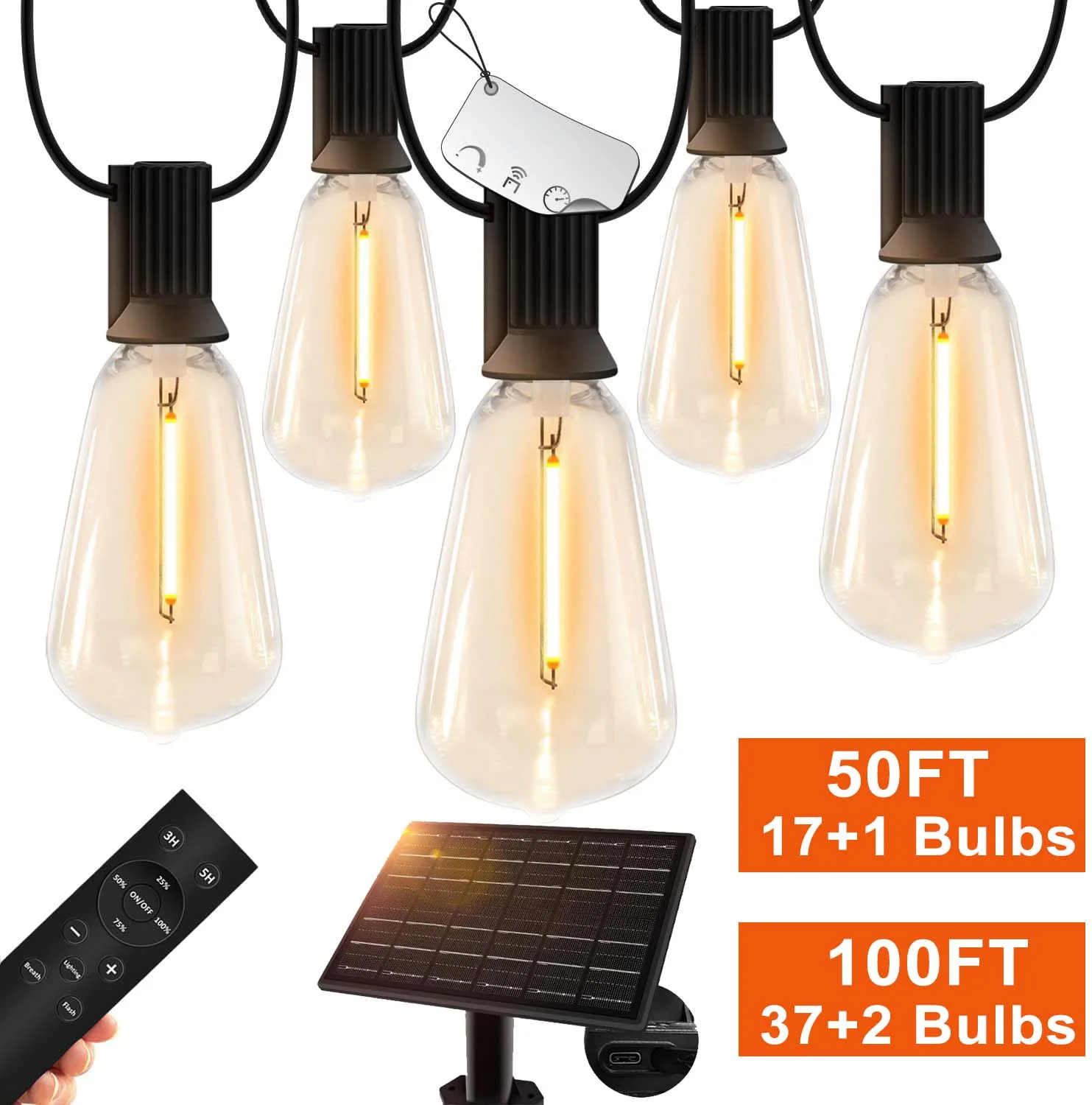 Remote Dimmable Solar Garden Lamp 50/100FT Outdoor String Lights ST38 LED Fairy Wedding Party Xmas Halloween Hanging Patio Light