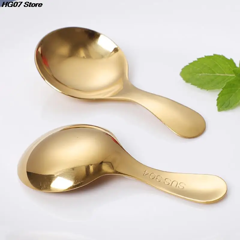 Stainless steel spoon Stainless steel spoon set 1PC cute stainless steel spoon short handle gold ice cream tea coffee spoon kids kitchen condiment spice scoop