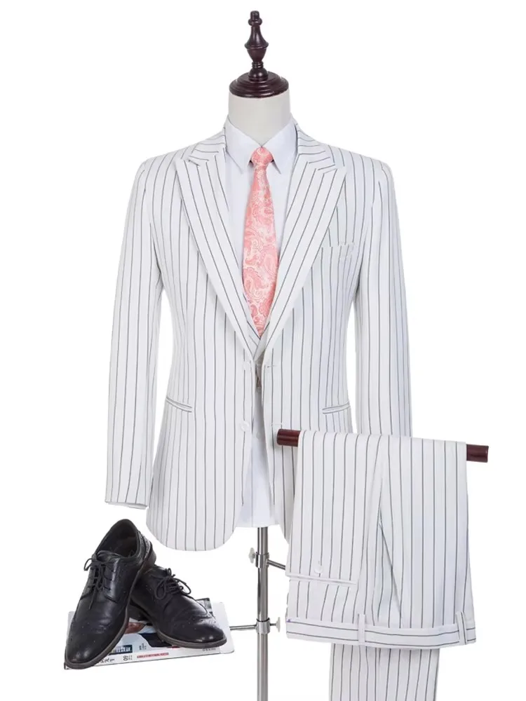 Man Suits Striped Fabrics Groom Tuxedos Groomsman Suit Made Business Suit As Wedding Suit(Jacket+pants+vest)