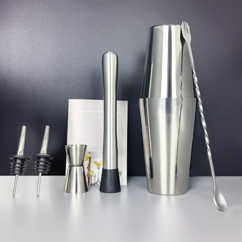 7 Piece 750/600ml Boston Cocktail Shaker Set, Bartender Kit, Bartending Bar Shakers with Recipe
