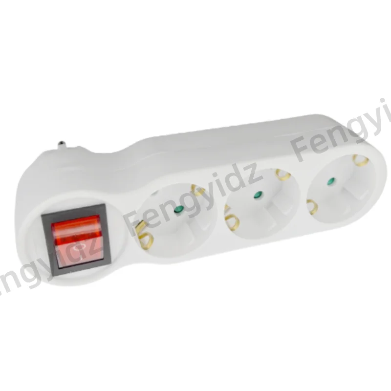 16A European Type Conversion Plug 1 TO 3 Way EU Standard Power Adapter Socket Mar28