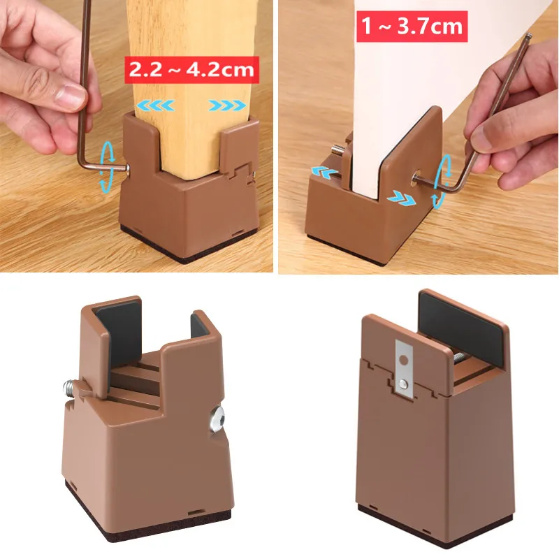 4PCS Adjustable Chair Feet Riser Furniture Leg Risers Bed Foot Pads