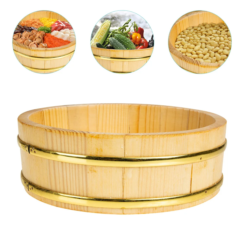 

Wooden Rice Bucket Sushi Rice Bowl Container with Lid Hangiri Sushi Oke Rice Mixing Tub Cooking Steamer for Restaurant Home