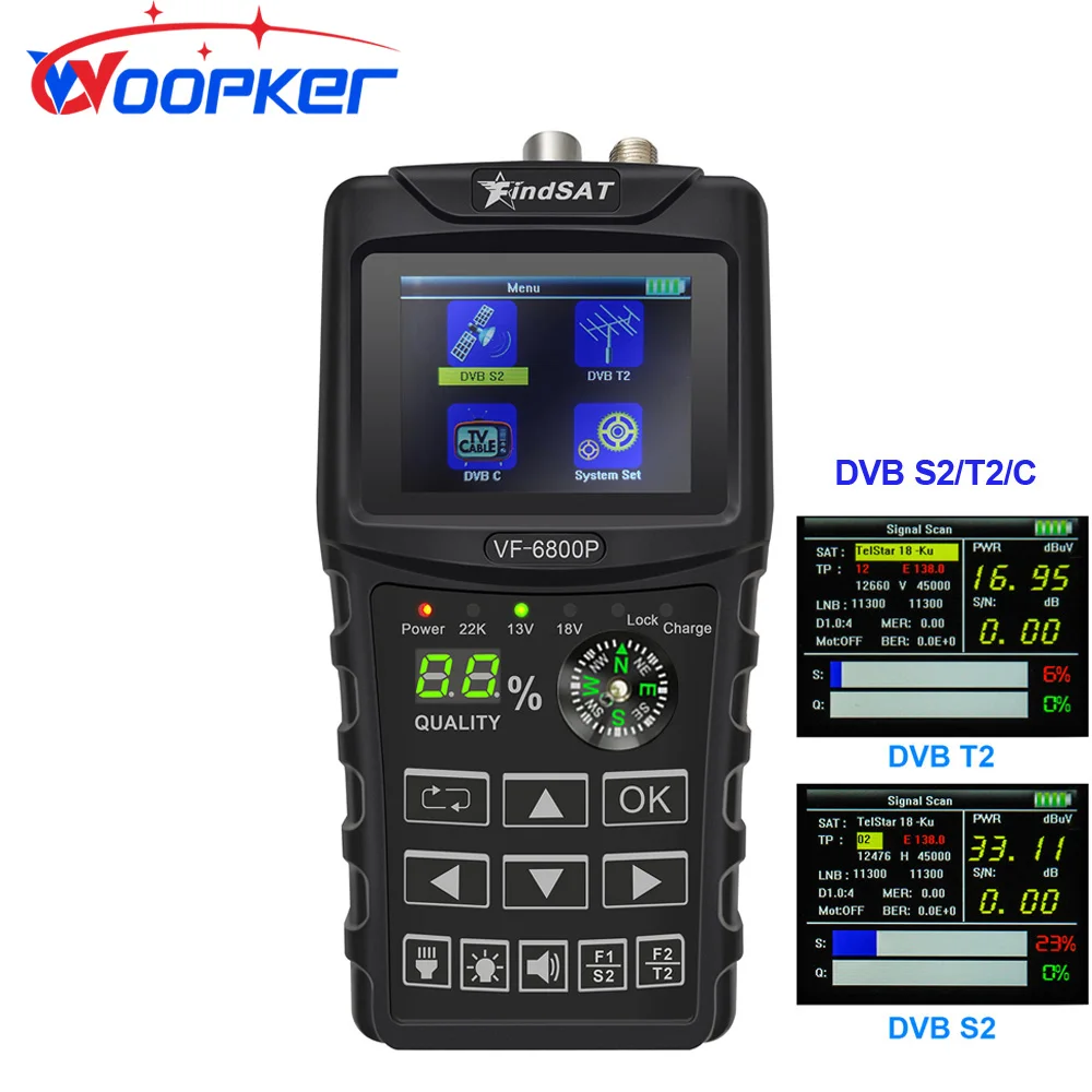 Woopker Vf6800P Digital Sat Finder Combo Support Dvb T2/S2/C Sat Finder Ricevitore Tv Satellitare Dvb-T2 Sintonizzatore Di Segnale