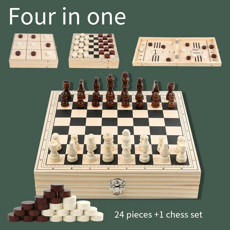 Chess Checkers Bouncing Chess Three Piece Chess 4 in 1 Board, Dense Hard Pine Material Boxed Set, Foldable Table Games table top ø30x2 5 cm solid wood pine