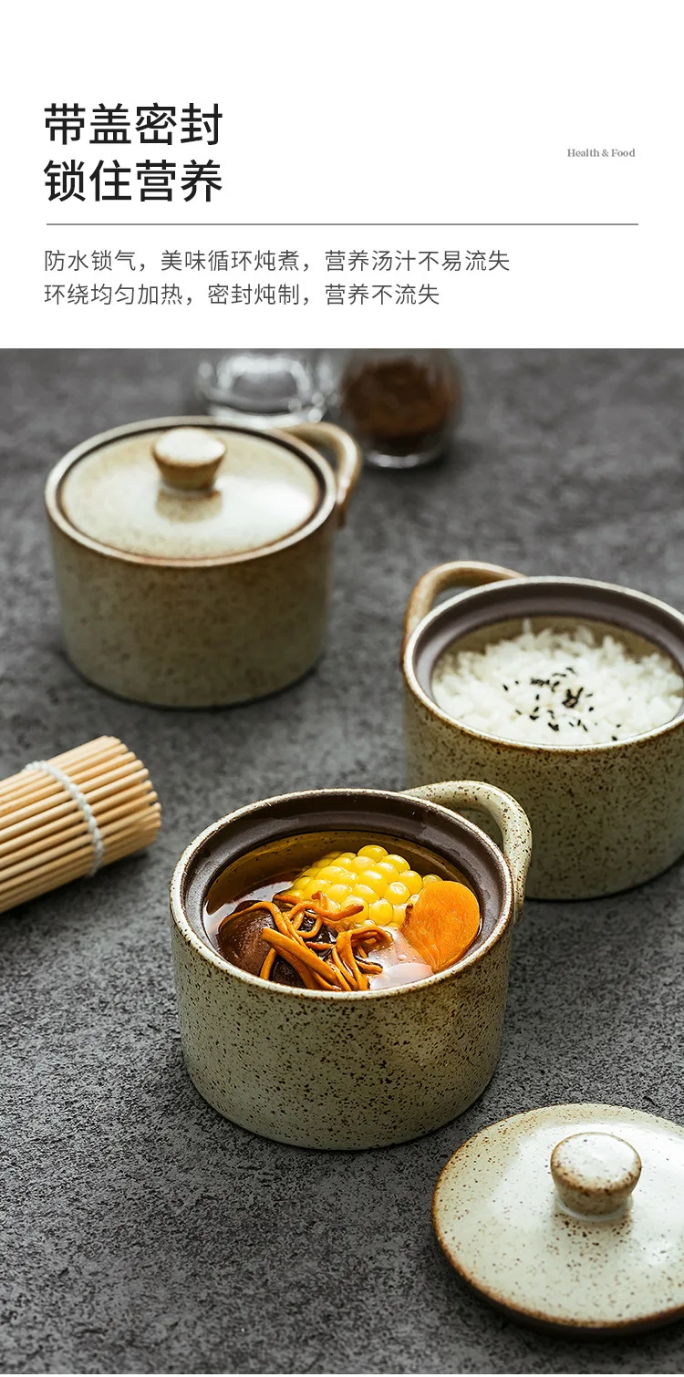 Description Picture 4 of itemCeramic Waterproof Stew Cup Small Soup Cup Japanese Coarse Pottery with Lid Stew Pot Household Complementary Food Bowl with Lid