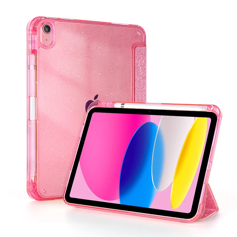 Sparkling Silvery Glitter Tablet Case with Pencil Holder and Smart Cover