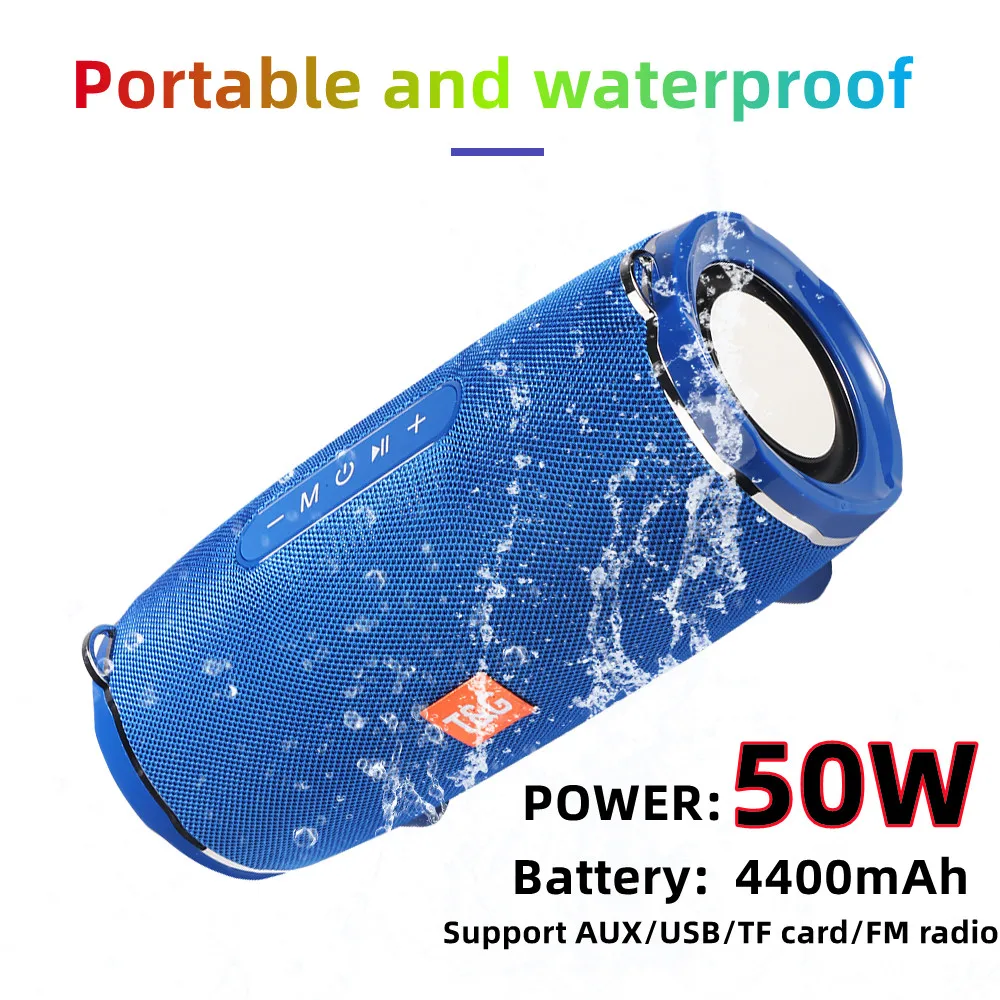 

50W High Power Wireless Bluetooth Speaker 4400mAh Portable Column Outdoor Waterproof Subwoofer with FM Radio AUX/ TF/USB Boombox