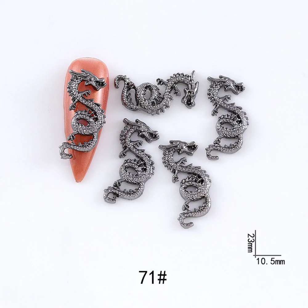 10Pcs/lot 3D Zodiac Dragon Nail Art Charms Alloy 2023 Luxury Gold Silver Black Luxury Retro Chinese Decorations Nail Parts Bulk
