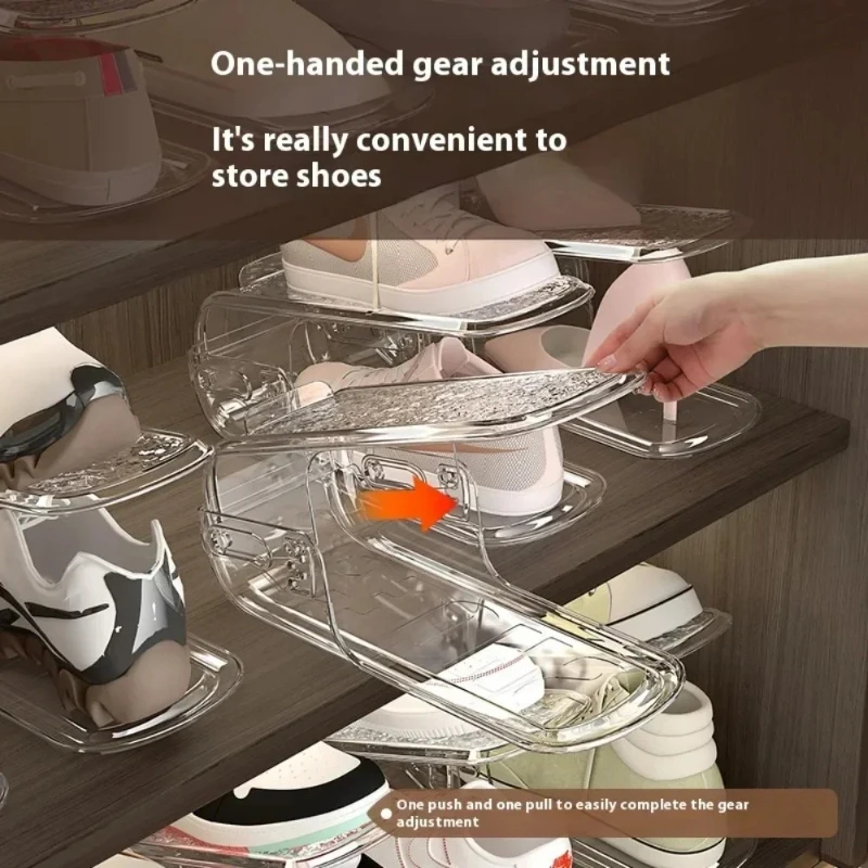 6PCS Adjustable Shoe Organizer Double-layer Footwear Support Slot Space Saving Cabinet Closet Stand Shoes Storage Rack Box H