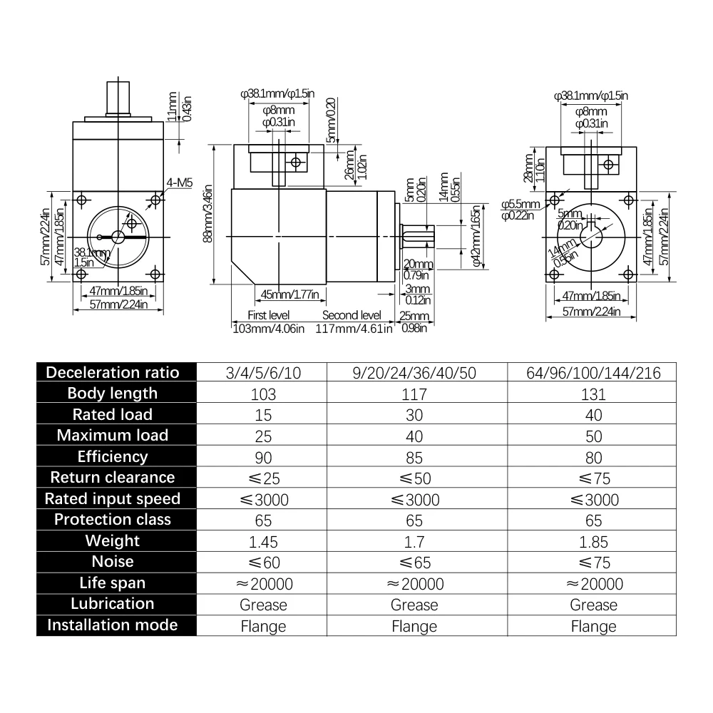 Nema23 PXW57 Right Angle Planetary Reducer Ratio 3/4/5/10/20/24/36/40/60/64 for CNC Stepper Servo Motor planetary reducer