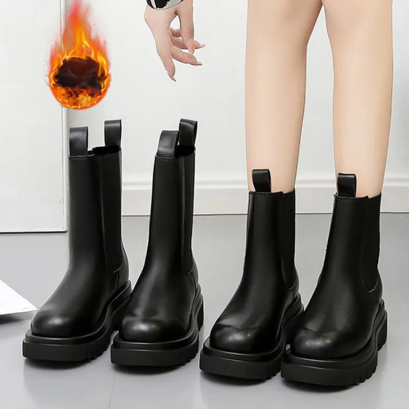 

Autumn/winter Warm Snow Boots Women Fashion Round Head Chelsea Boot Ladies Platform Ankle Boot Classic Black Women Shoes Booties