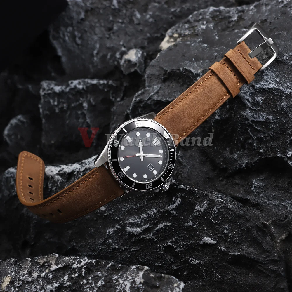 Vintage Dark Brown Crazy Horse Leather Watch Strap - Soft Nubuck Cowhide