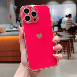 Electroplated Heart Design Shockproof Phone Case - iPhone 13 Mini (Rose Red)