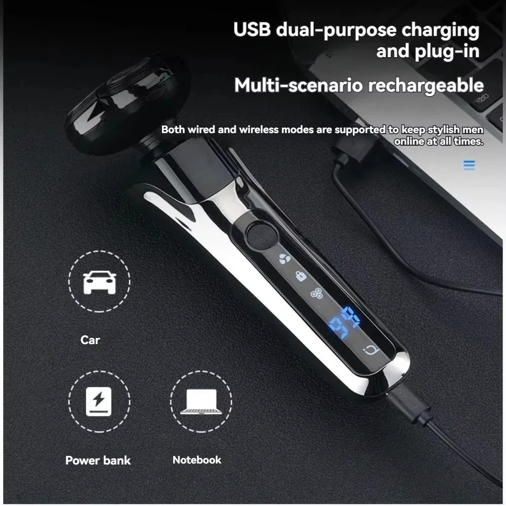 3-in-1 Electric Shaver Rechargeable High Power For Men 5000 Digital Display Washable Nose Hair Remover Sideburn Remover