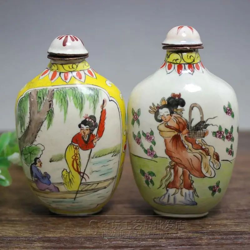 

Handicrafts Collection Decoration Cloisonne Lady Figure Snuff Bottle Handle Made in the Qianlong Era
