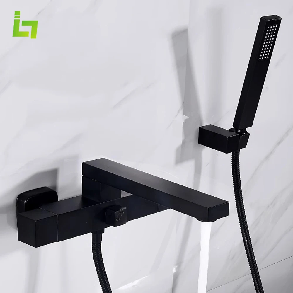 ก๊อกอ่างอาบน้ำสีดำก๊อกน้ำติดผนังรางน้ำยาวเย็นและร้อนสองฟังก์ชั่นทั้งหมดทองเหลืองสามารถหมุนได้ 1