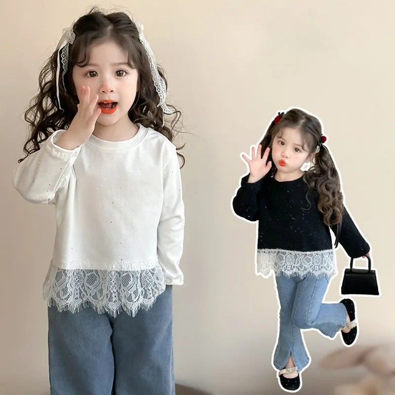 Girls Autumn Lace Patchwork Cotton Base Shirt
