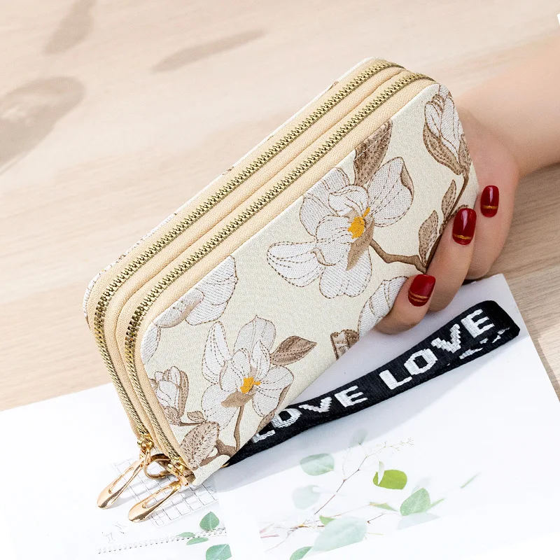 Wholesale Custom DIY Hand-painted lady zipper wallet flower hot sale women  long wallet fashion distinctive red purse From m.