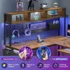 L Shaped Computer Desk, Reversible Corner Desk with Power Outlet and Pegboard, Computer Desk with Led Lights, Keyboard Tray, He 4