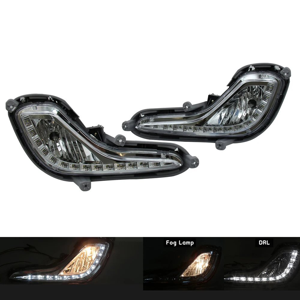 Car Fog Lamp Assembly Replacement Bumper DRL Clear Lens LED Fog Light Fit For Hyundai Accent 2012-2016 922021R000 922011R010