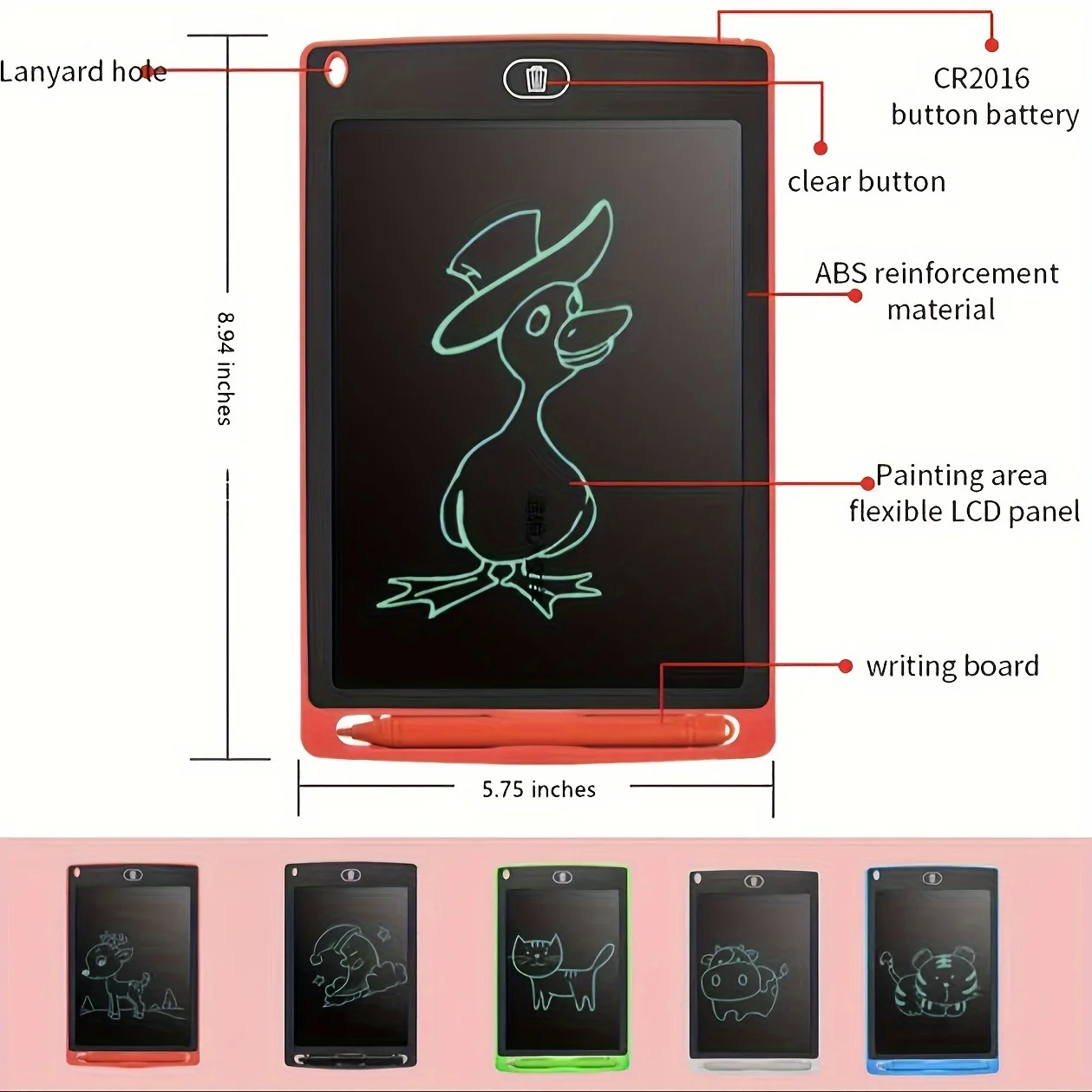 어린이용 LCD 글쓰기 드로잉 태블릿, 창의력 있는 교육용 생일 선물 잠금 해제, 8.5 인치, 21.6cm