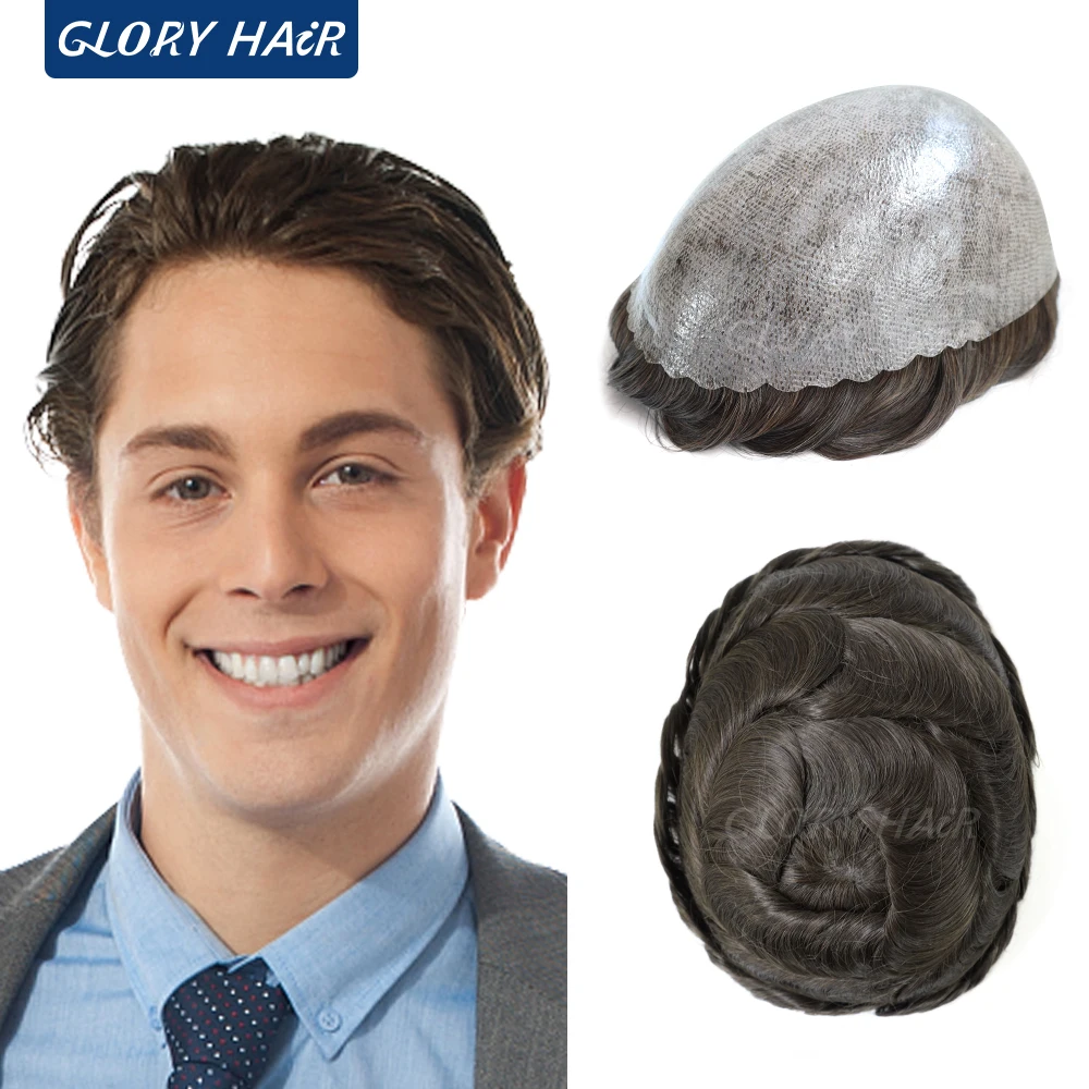 Gloryhair I Skin Men\'s Capillary Prosthesis 0.12-0.14 mm Unique Parts Indian Human Men Topuee Hair Wig Free Shipping Wig Male